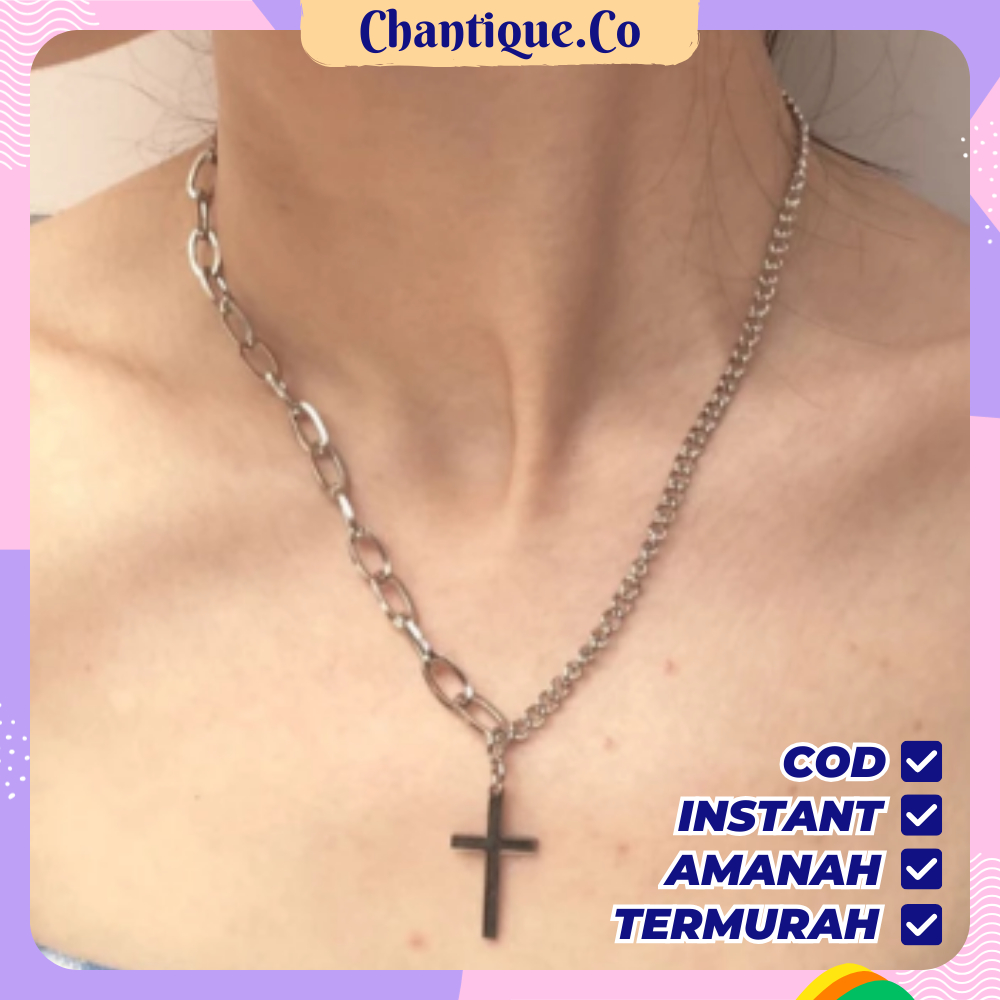 Kalung Rantai Dengan Liontin Salib / Kalung Kristen Katolik / Kalung Rohani