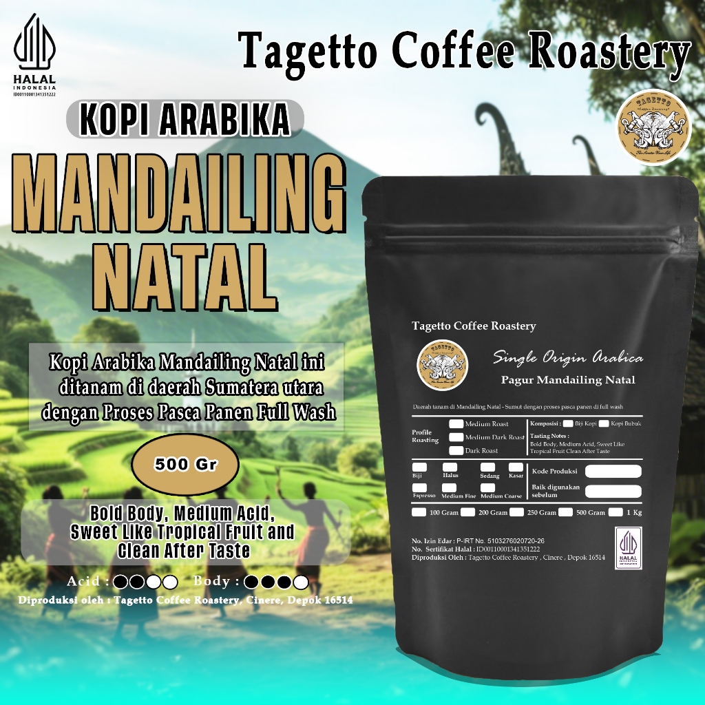 

KOPI ARABIKA MANDAILING NATAL 500GR - PAGUR PANYAMBUNGAN | ARABICA BEAN GROUND BIJI BUBUK 500 GRAM TAGETTO COFFEE ROASTERY
