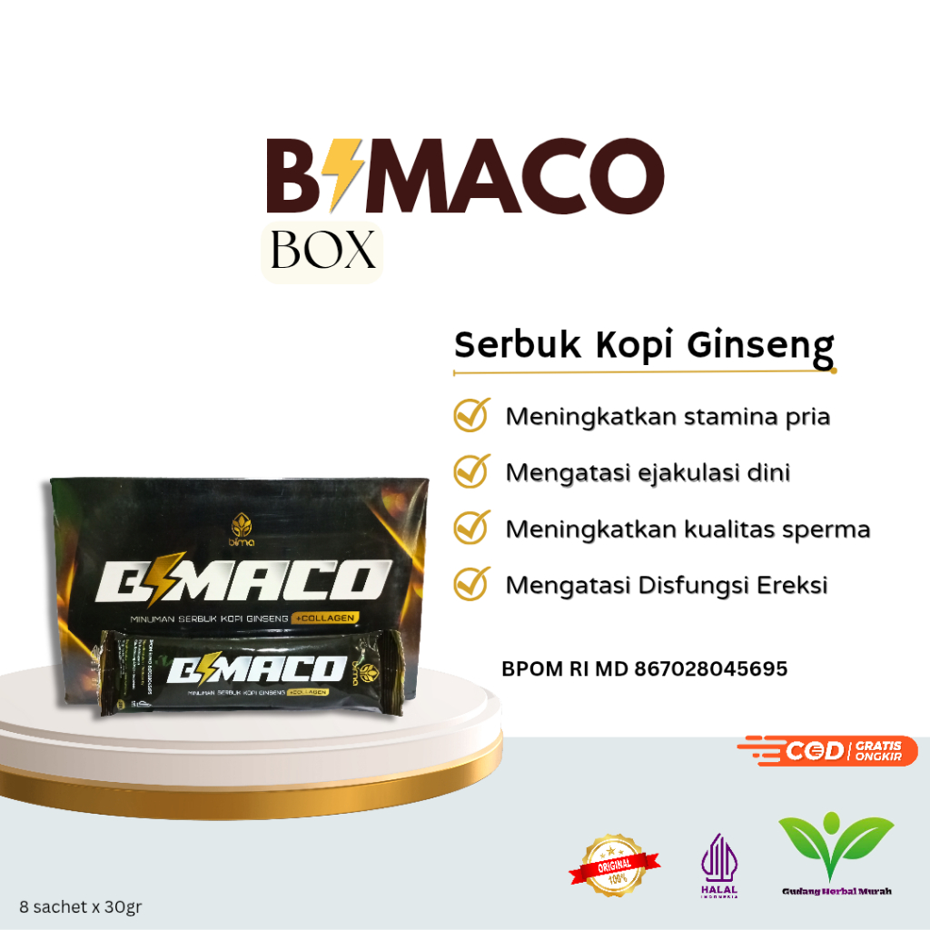 

BIMACO ORIGINAL Serbuk Kopi Ginseng Premium Untuk Menambah Stamina Isi 8 Sachet
