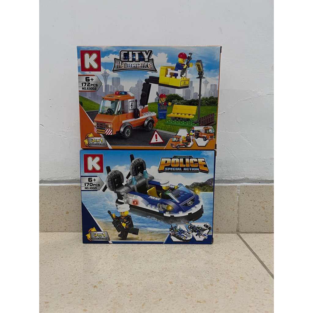 mainan bricks anak escavator & boat