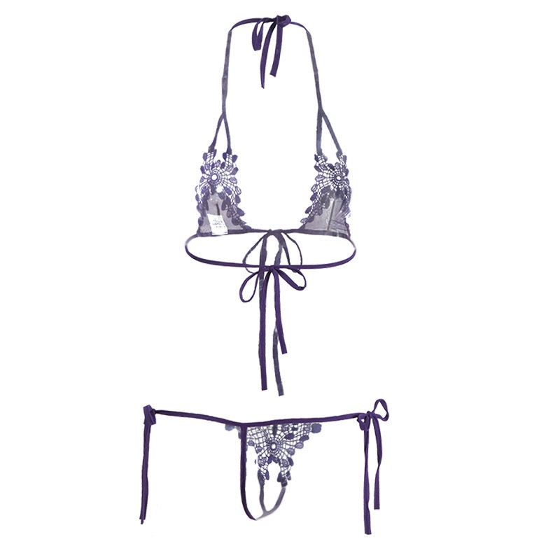 Set Lingerie Sexy Wanita Renda Transparan Open Crotch Bikini Hollow Hot 3B09