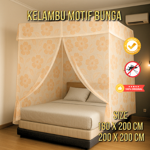 Kelambu Tidur Kotak Motif bunga / Kelambu Gantung Ukuran 180 x 200 cm & 200 x 200 cm - Model Kotak &