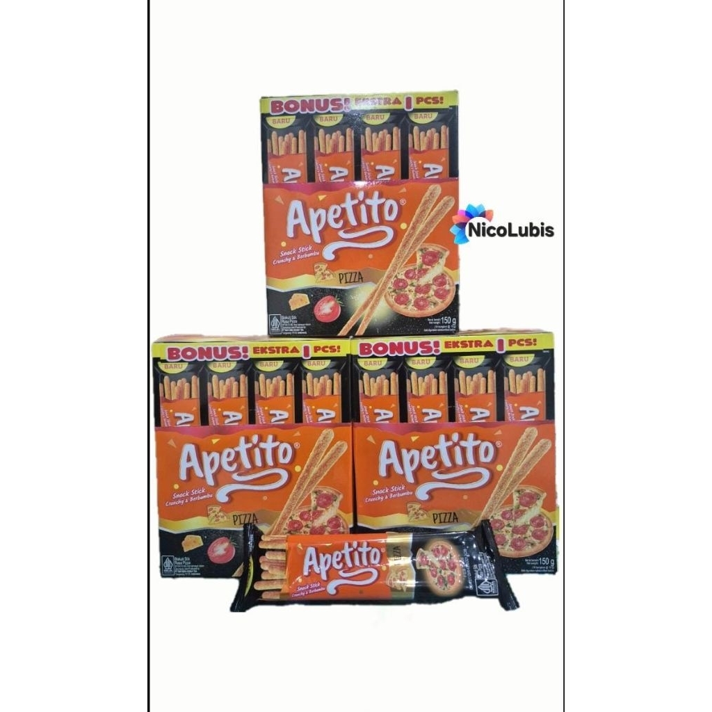 

Apetito Snack Stick 1 Box 10 x 15gr / cemilan Biskuit Stick Gurih -PIZZA