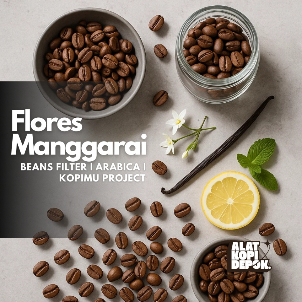 

Kopimu Project Biji Kopi Flores Manggarai 100% Arabica Coffee beans Filter Medium Roast Anaerob Natural Process | Floral Citrus Minty Vanilla Creamy