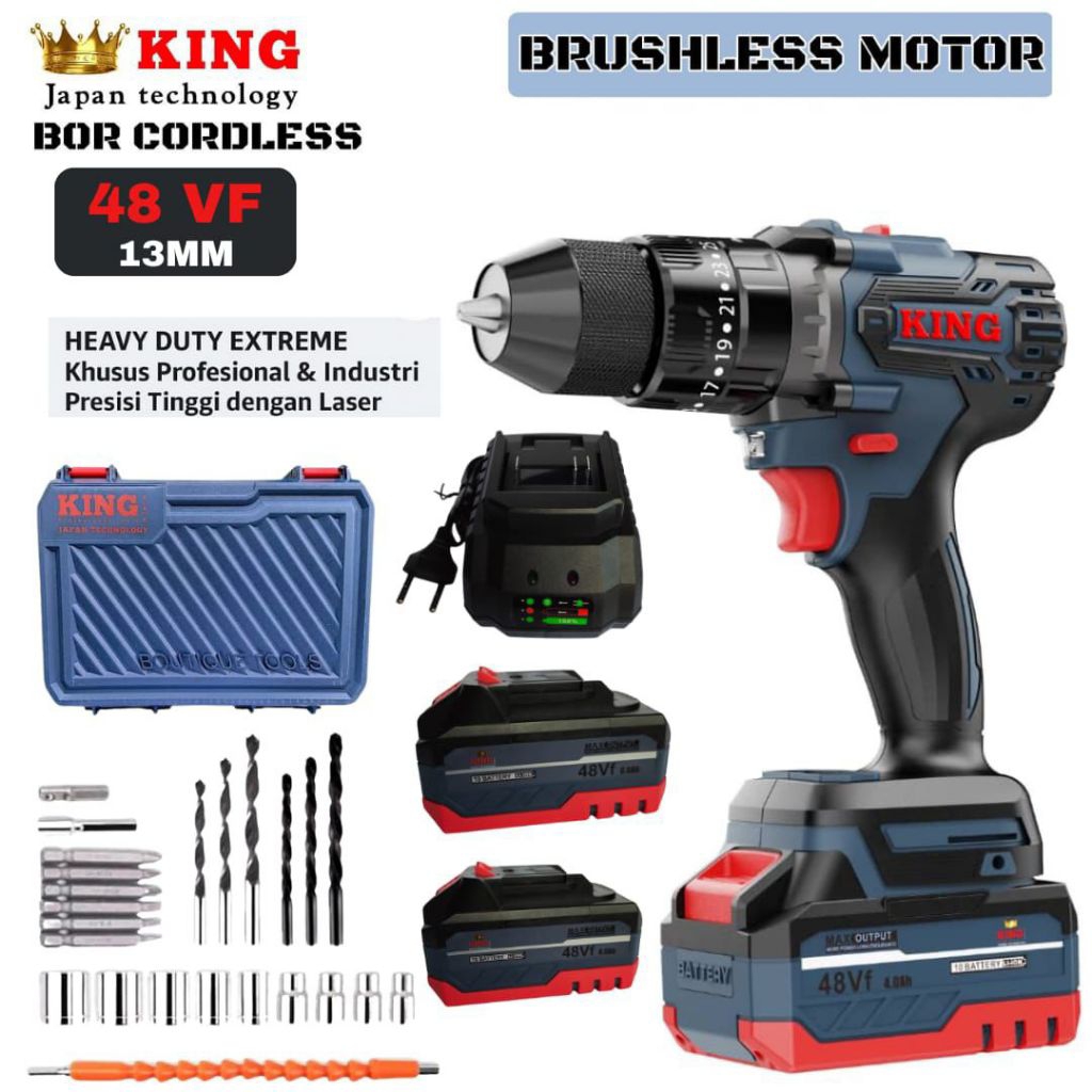 king japan bor impact drill bor cordless bor baterai brushless 13mm tahan panas air banting promo