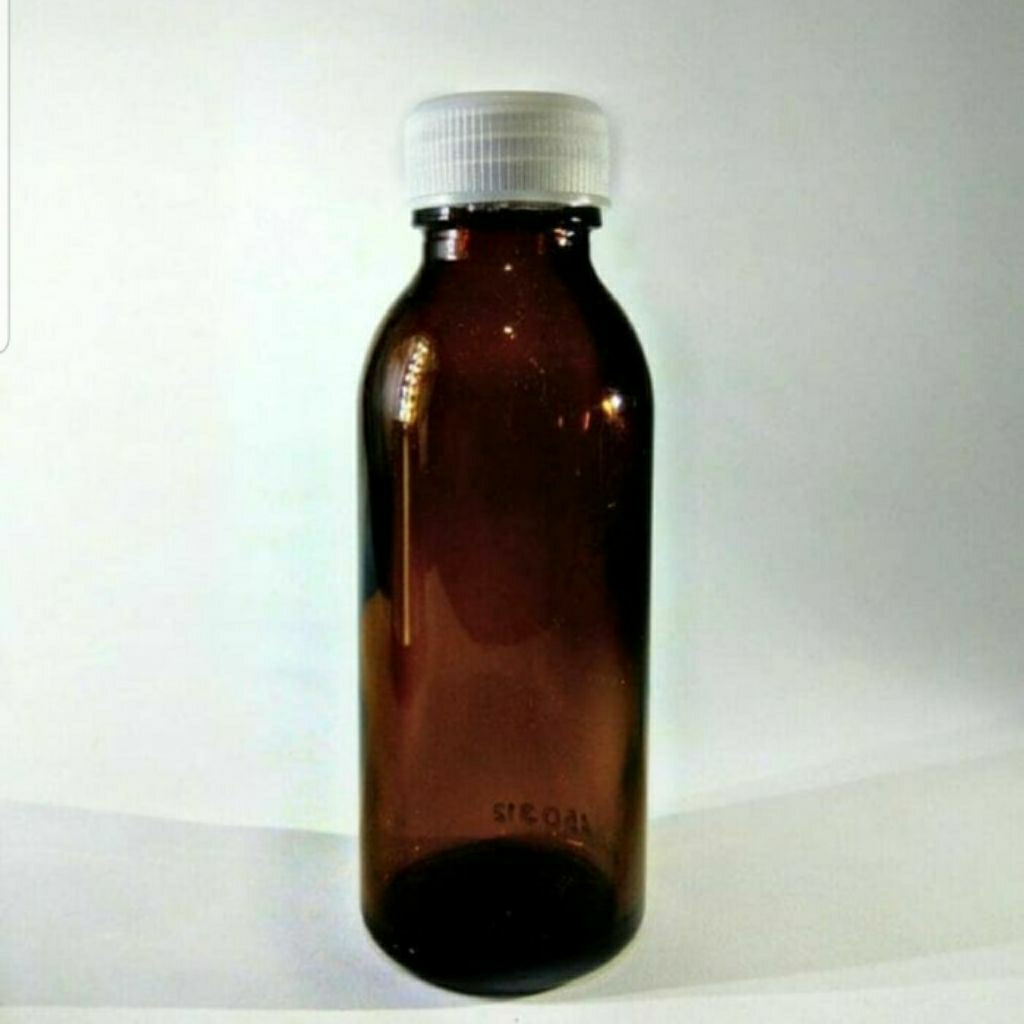 Botol kaca amber 100ml ulir tutup plastik
