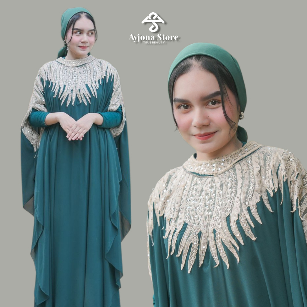 KAFTAN CLEO Jumbo Payet Bordir Nyaman free Inner  Gamis Dan Turbna By Ayjona Store