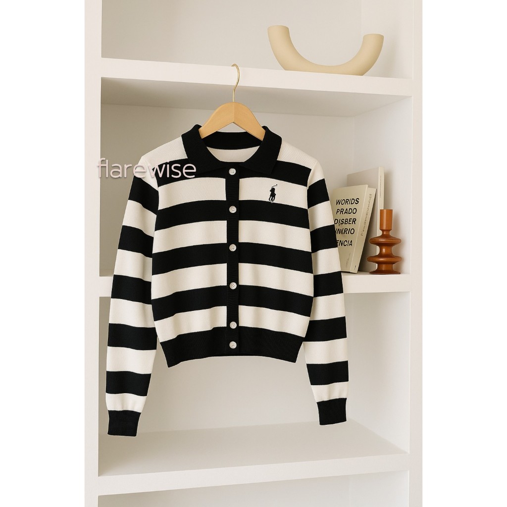 FLAREWISE Polo Horse Cardigan Rajut Knitwear Wanita-Cardigan Polo Atasan Wanita