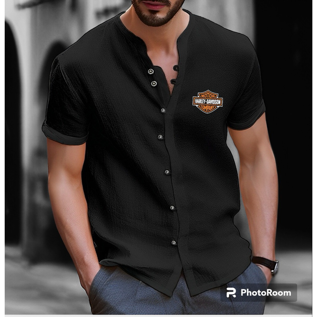 NO - Kaos V Neck Style Kemeja Lengan Pendek Harley Distro / Kaos Kemeja / Kaos V Neck Kancing / Kaos