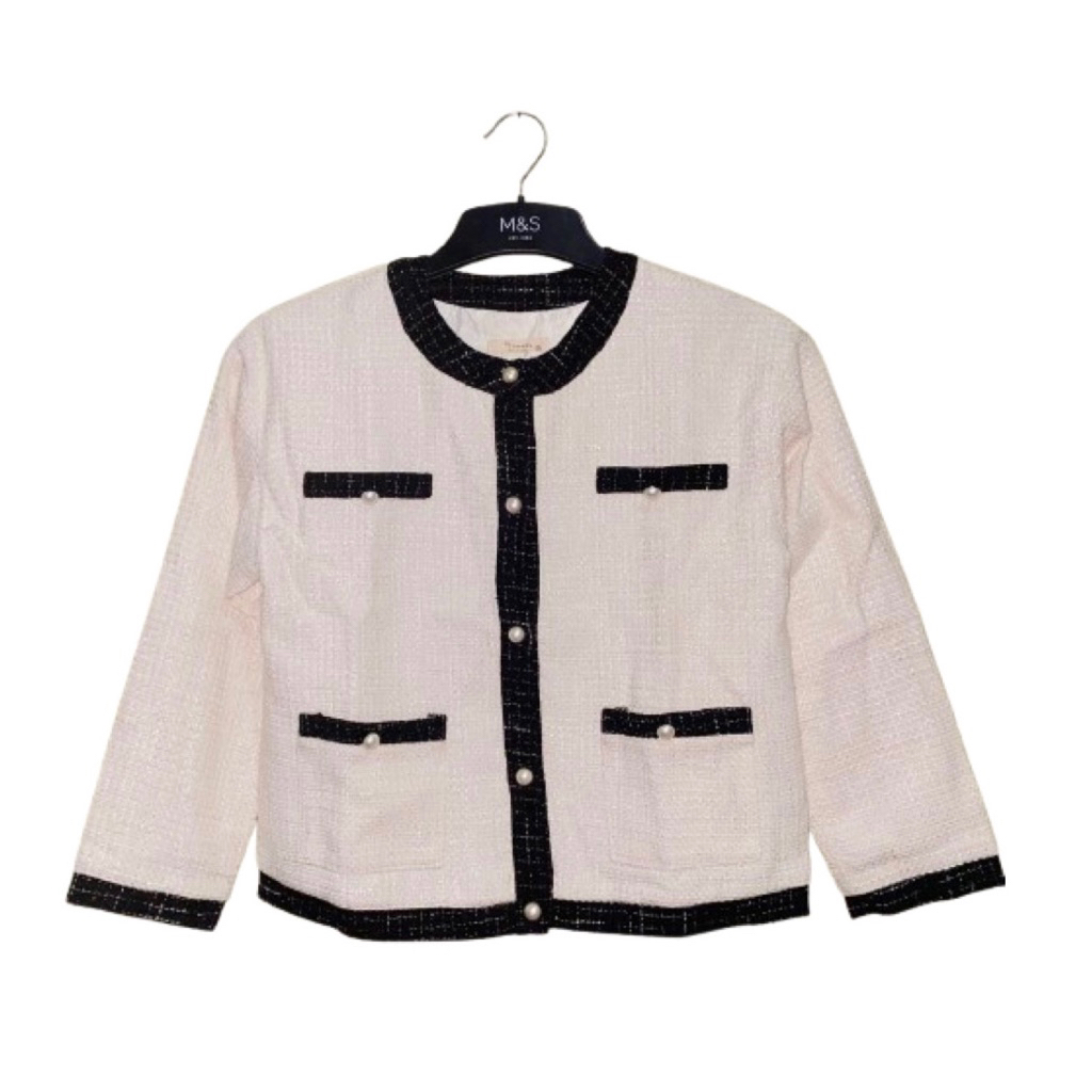 Tweed cropped cardigan blazer ala chanel broken white