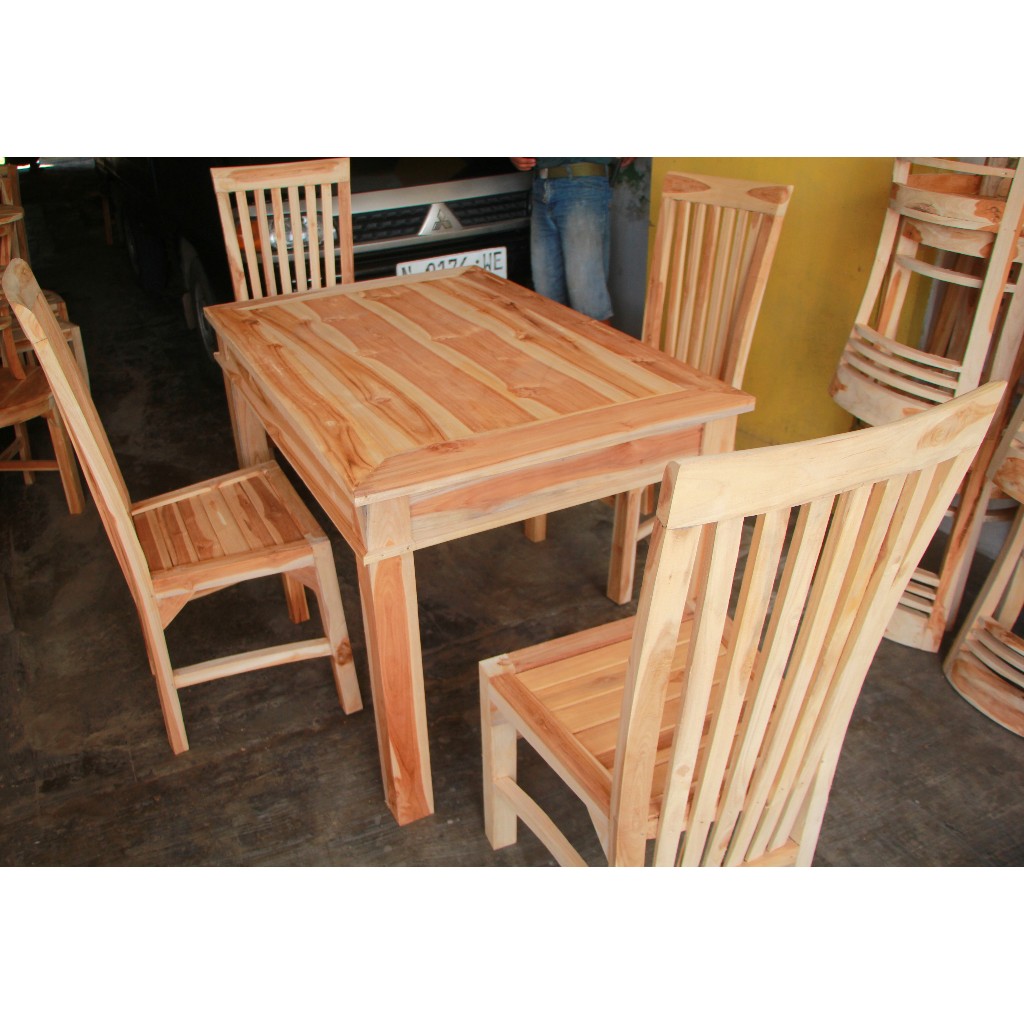 Set Meja Makan Kayu Jati 4 Kursi (Finishing Mentah)