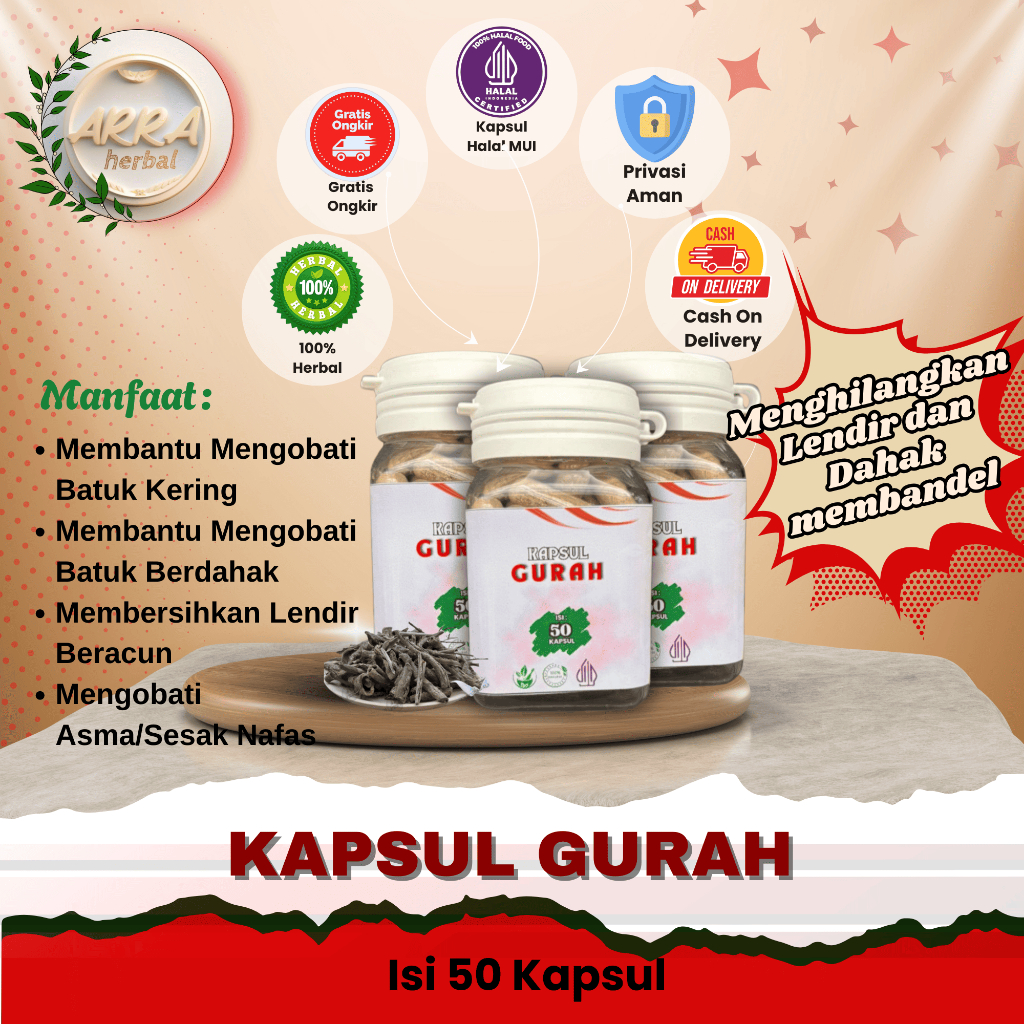 Kapsul Gurah Dari Akar Srigunggu Asli Arra Herbal Isi 50 Kapsul