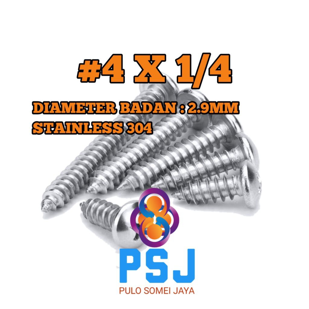 Sekrup Tapping Stainless 4 x 1/4 Tapping PH Stainless 304