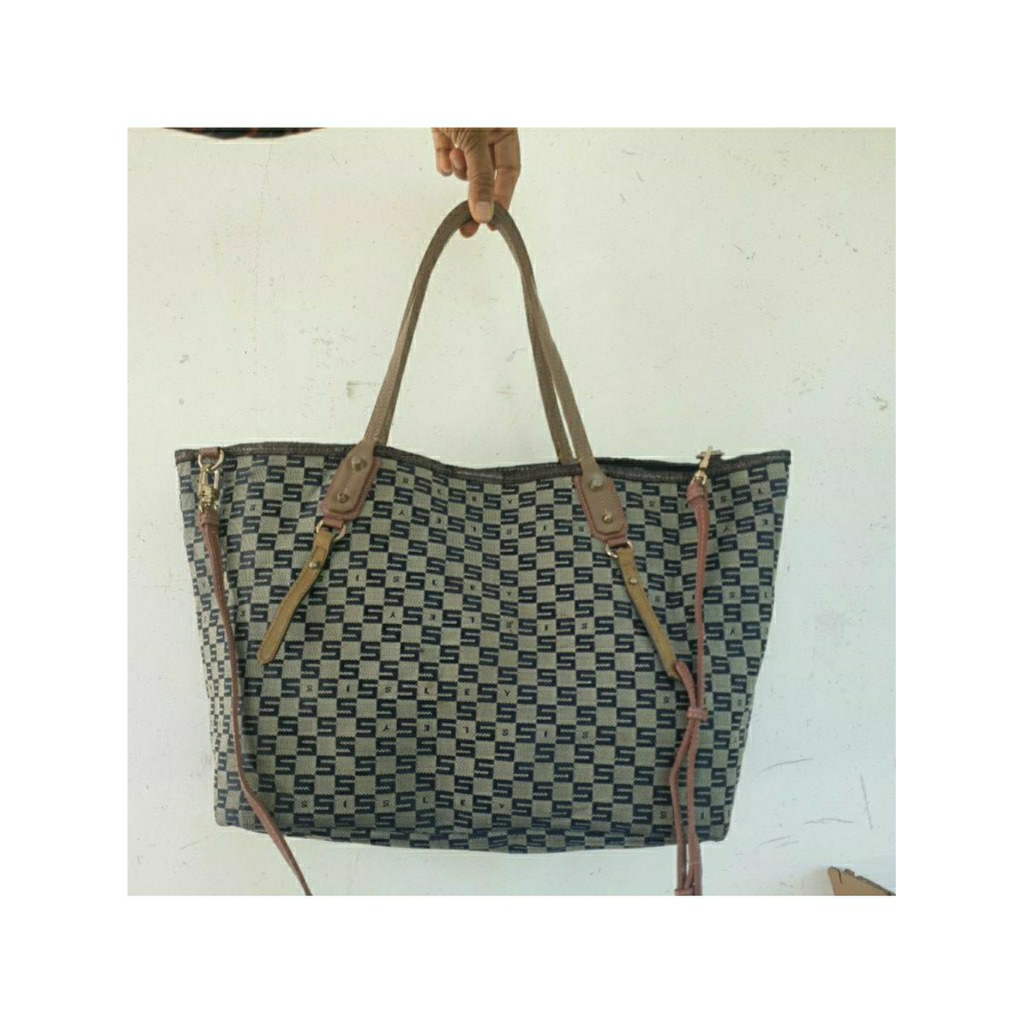 TOTE BAG SISLEY PL MIX KULIT ASLI & KANVAS LENGKAP TALPAN BAWAAN