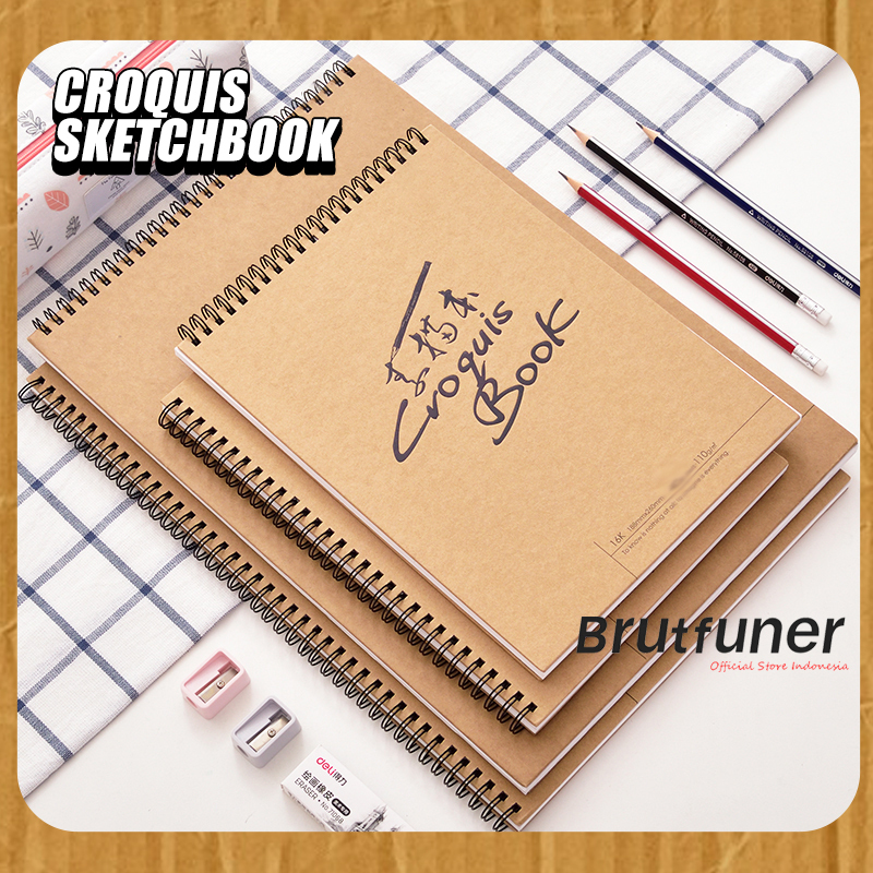 

Brutfuner X Croquis Book Sketchbook Spiral Atas A4 8K Buku Sketsa Pensil, Pensil Charcoal, Drawing Pen