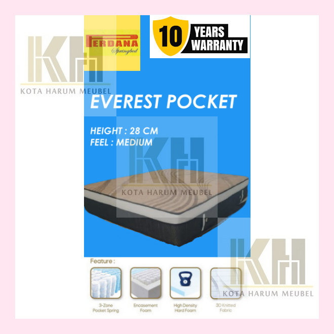 kasur springbed spring bed perdana everest pocket rebonded tinggi 28 30 cm uk 90x200 100x200 120x200