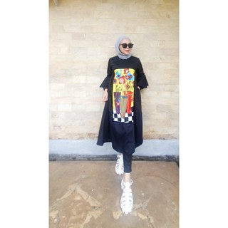 Sacoll  baju Tunik  dan Dress Luwie Merah Hitam bahan prinitng lucu