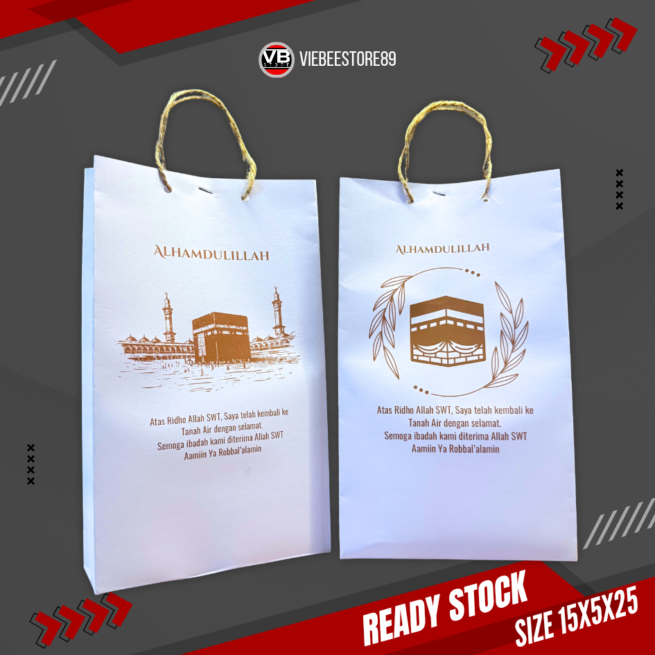 

READY STOK SIAP KIRIM PAPERBAG OLEH OLEH HAJI UMROH MUAT BANYAK SOUVENIR TERMURAH UKURAN -+ 15 x 5 x 25 cm