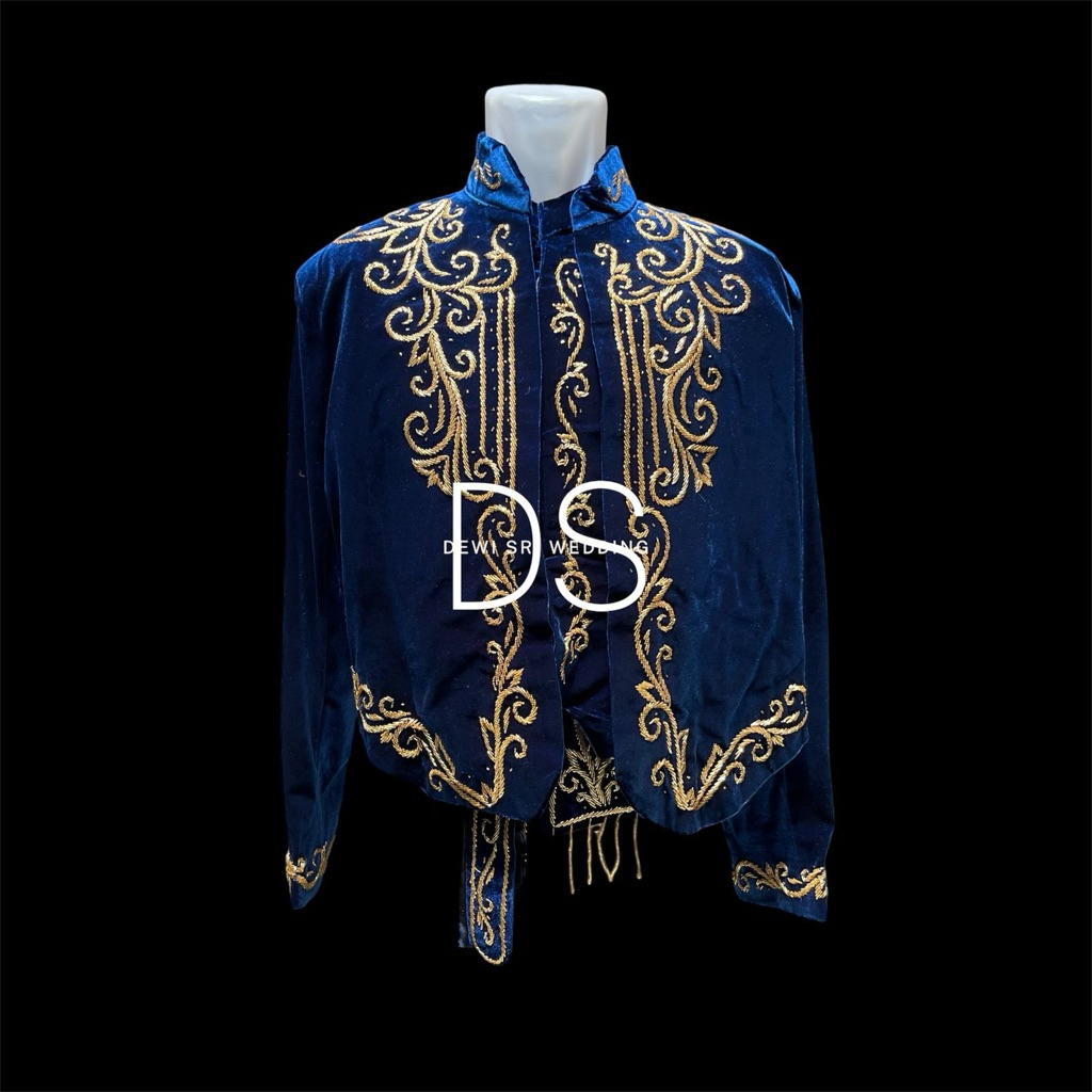 Beskap solo bludru biru payet emas