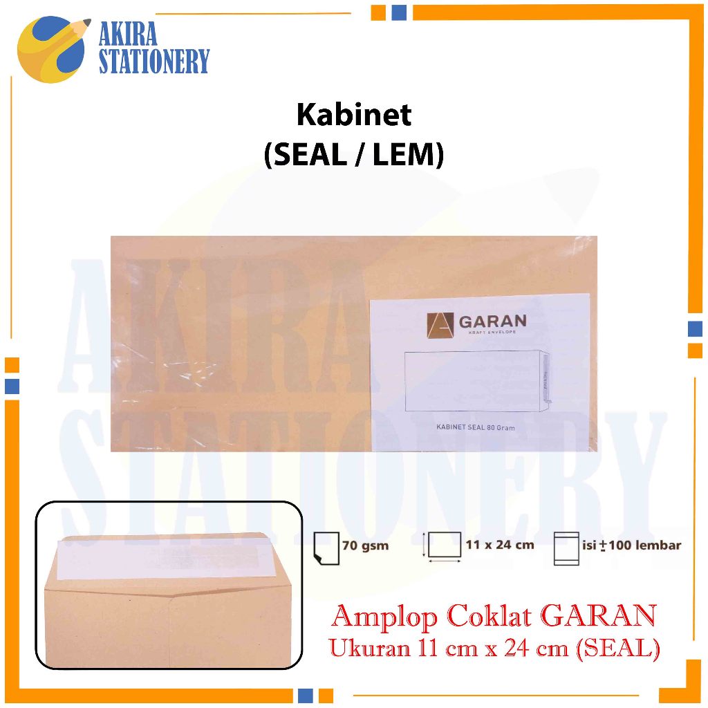 

Amplop Coklat GARAN Ukuran Kabinet 11 x 24 cm + lem / Map Dokumen Kertas Warna Coklat / Amplop Gaji 70 Gsm - Gram Cabinet + Seal 1 pak isi 100 - 11x24 cm
