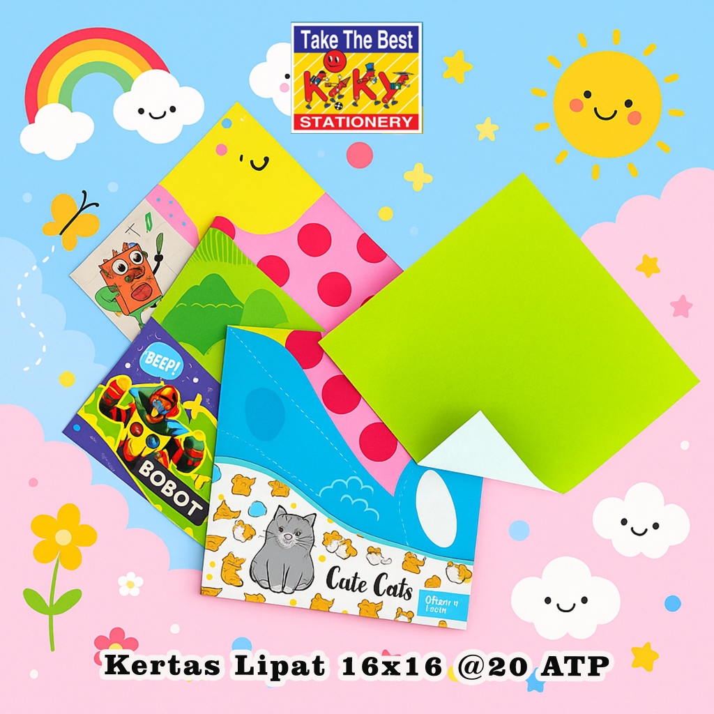 

KIKY Kertas Lipat / Origami (Uk. 16 x 16 cm) Isi 20 Lembar ATP /1 Sisi - 1 Pack = 5 Warna
