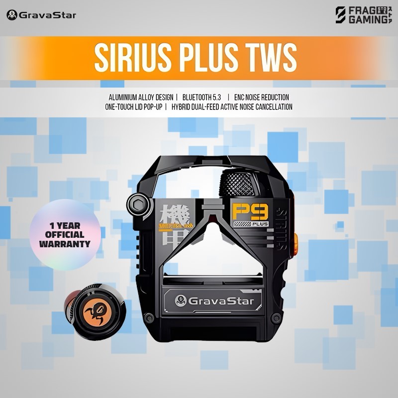 GravaStar Sirius Plus P9 ANC TWS Earbuds Matte Black Bluetooth Wireless Headset dengan Bass Mantap &