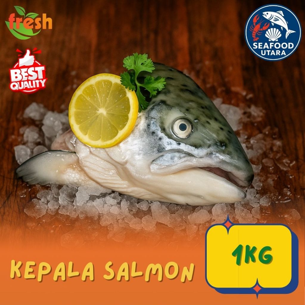 

Kepala salmon belah bersih insang 1kg segar norwegia | Salmon head half - Beku, segar, untuk sup & Fish head