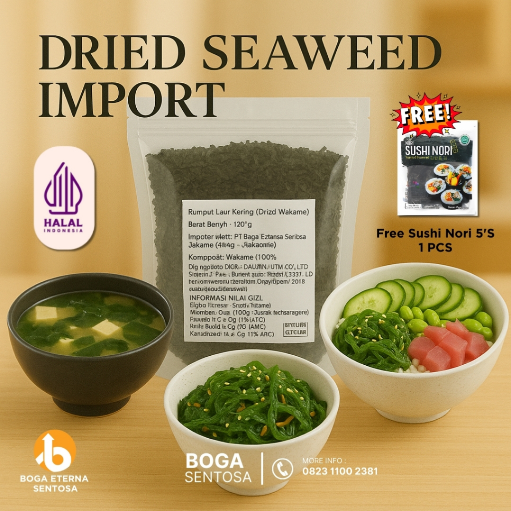 

Dried Seaweed Wakame 500g – Rumput Laut Kering Import untuk Miso Soup & Salad