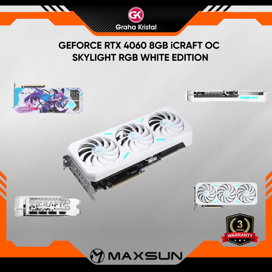 VGA MAXSUN GEFORCE RTX 4060 8GB iCRAFT OC LIMITED (WHITE EDITION) - SKYLIGHT RGB - TRIPLE FAN RTX406