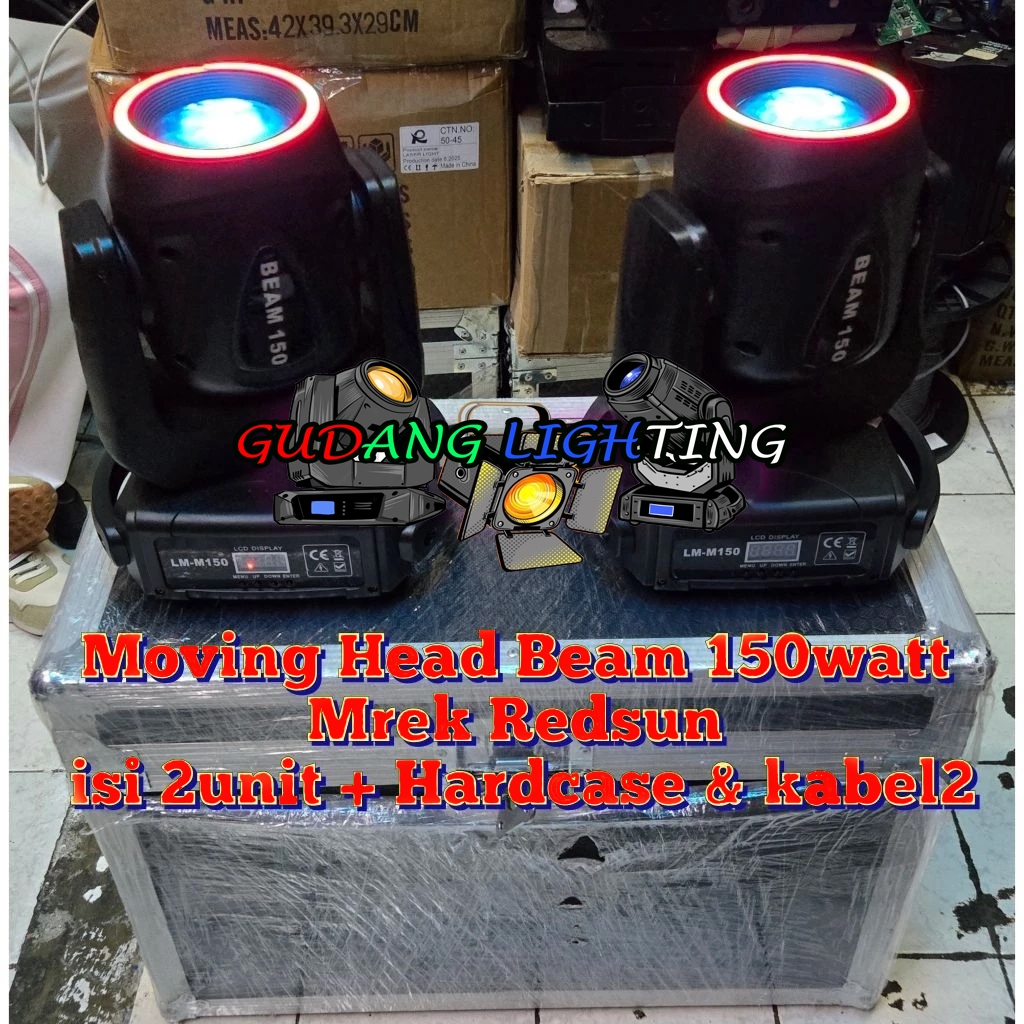 Paket Moving beam 150watt Redsun 2unit bonus hardcase dan kabel2