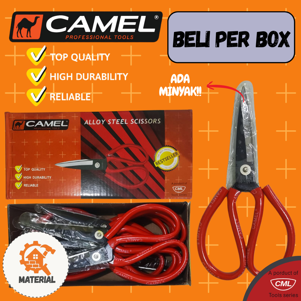 

CAMEL - Gunting Kulit/Kodok SERBAGUNA - Pembelian Per Kotak = 12 PCS | Gunting Heavy Duty Camel