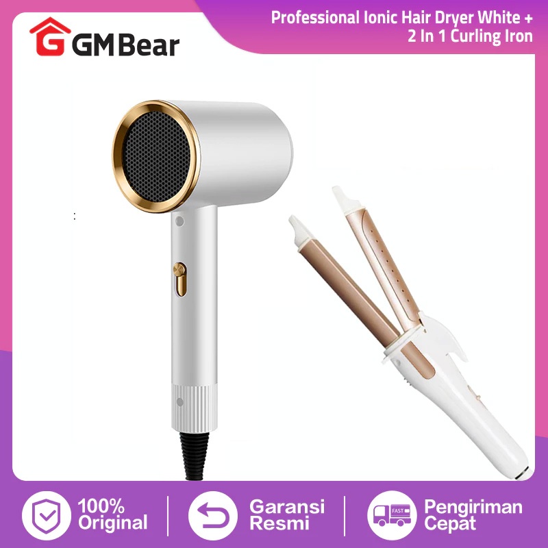 GM Bear Bundle Hemat Hair Dryer Pengering Rambut 1121 + Catokan Rambut Curly 2 in 1 1173 Catok Rambu
