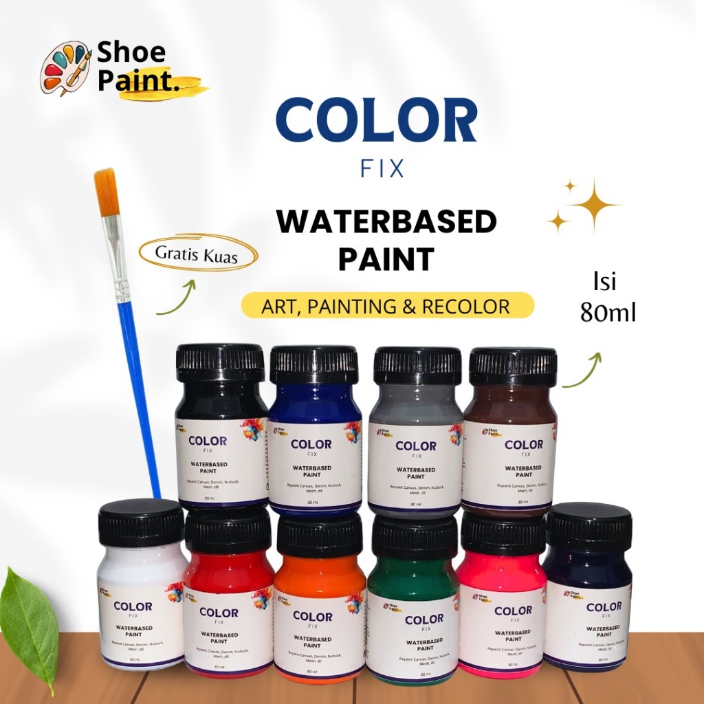 SHOE PAINT- Cat sepatu permanen- Waterbased paint - Cat Sepatu Pekat & Permanen -Free Kuas- 80ml