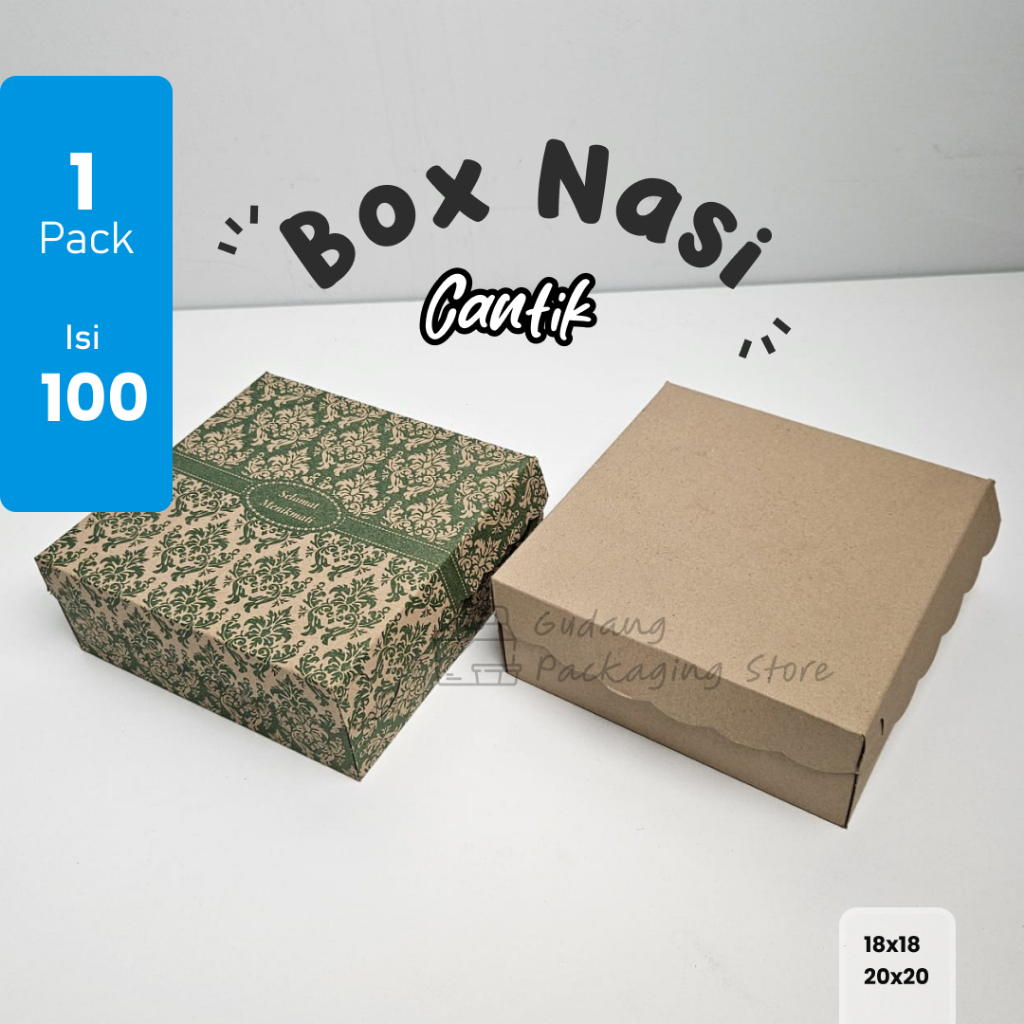 100 pcs /18x18 /20x20 / Box Nasi Kraft Cantik / Kotak Nasi Kraft Cantik/ Kotak Hajatan