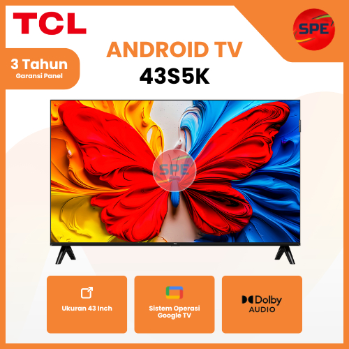 ANDROID TV TCL UKURAN 43 INCH 43S5K GOOGLE TV QLED FHD GARANSI RESMI (MEDAN)