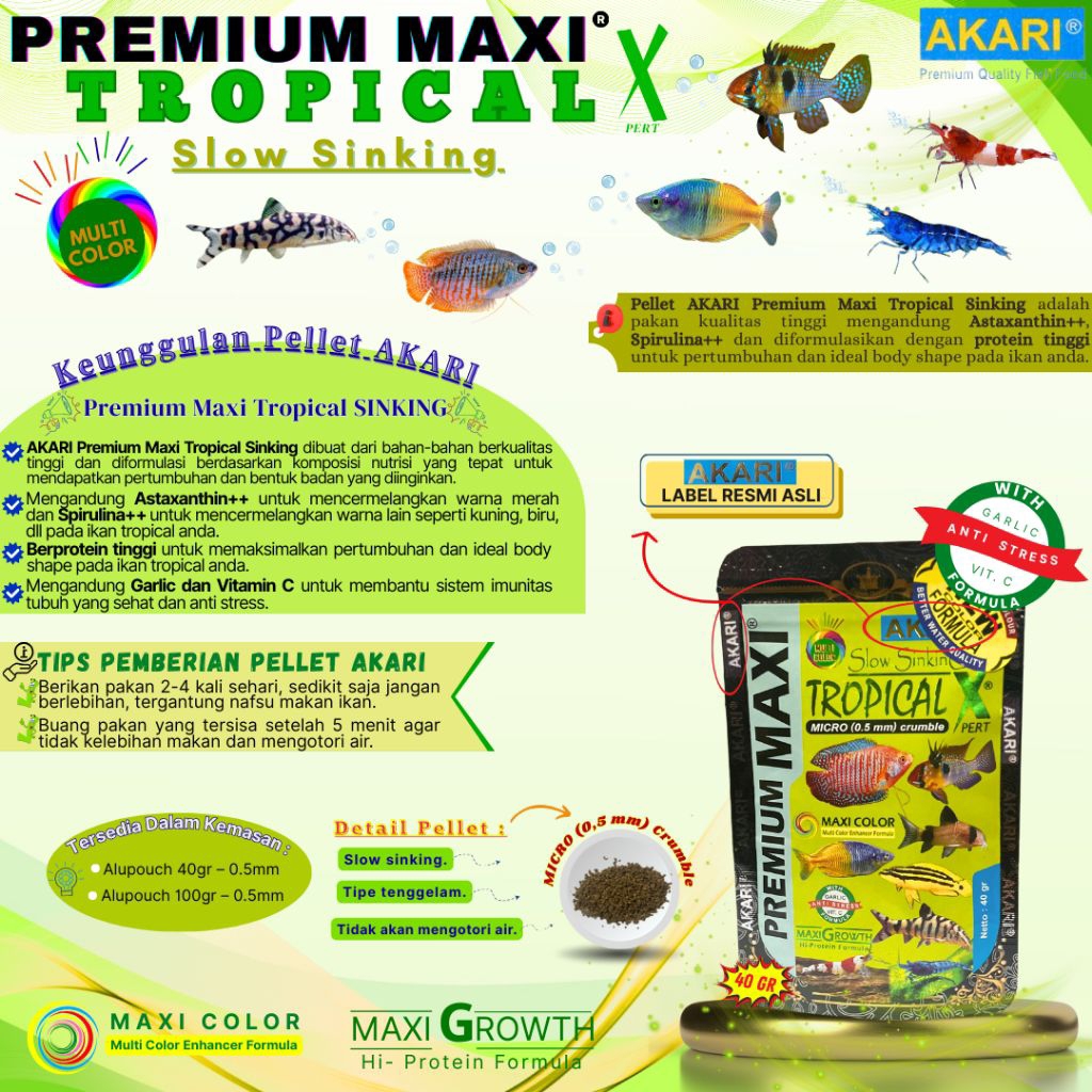 Makanan Ikan Pellet Akari AA Premium Maxi Tropical 40Gr