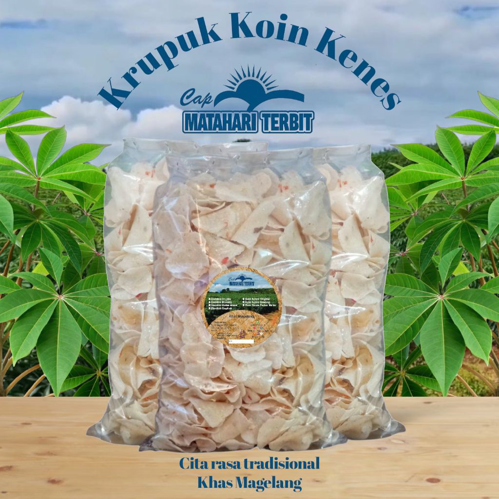 

Krupuk Koin Kenes Pedas Manis Mentah 1kg cap Matahari Terbit