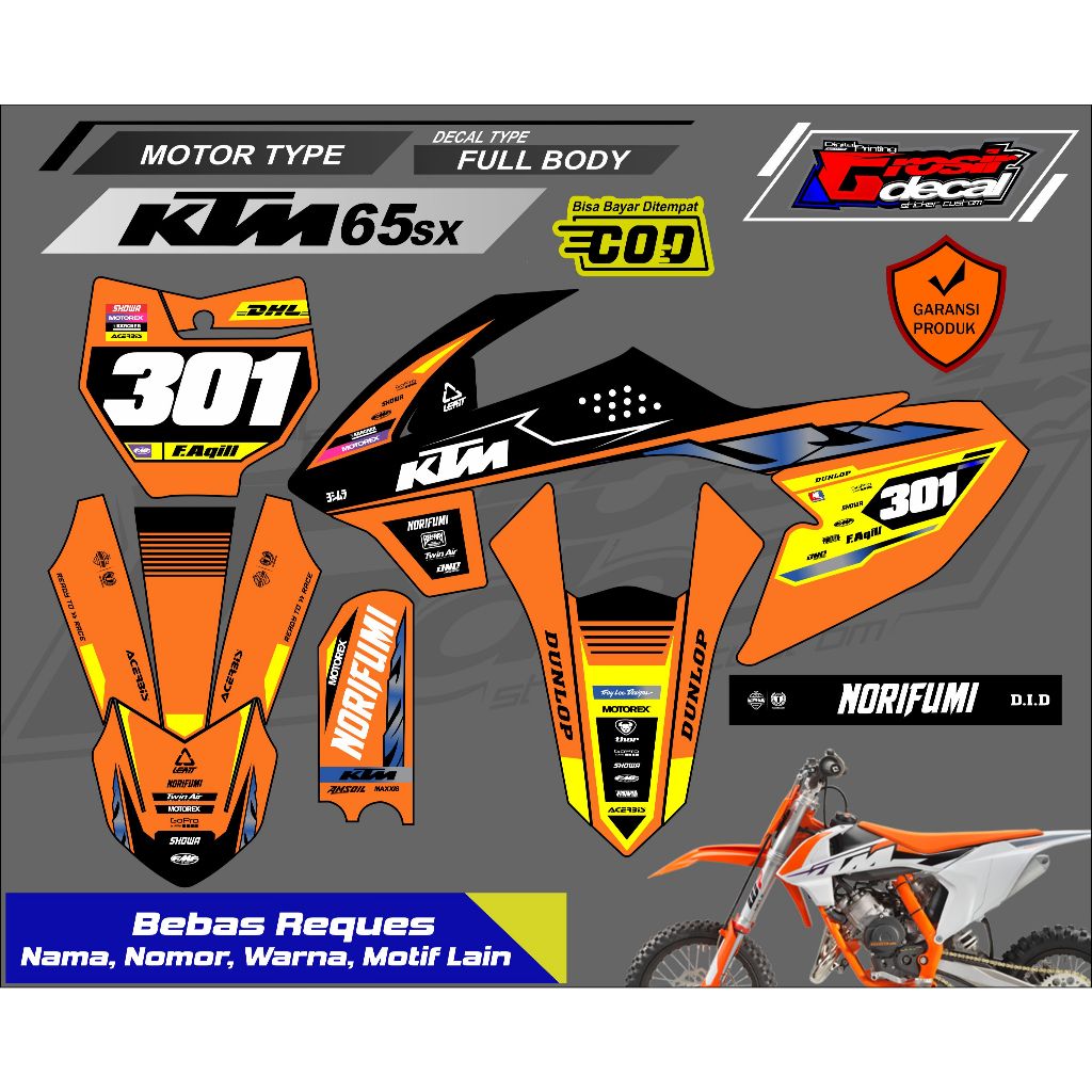 Sticker Striping List Mini Trail Trail Mini KTM 65 New 2016 - 2024 Full Body Bebas Reques
