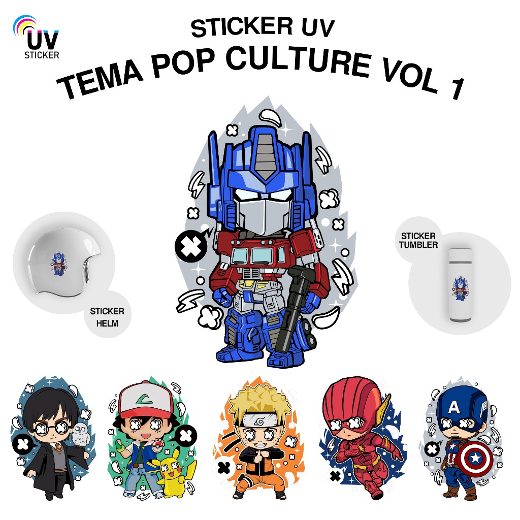 

STIKER UV - TEMA POP CULTURE VOL 1 | STICKER UV, STICKER MOTOR, STICKER MOBIL, STICKER HELM, STICKER TUMBLER, STICKER 3D, STICKER UV DTF BY UVSticker