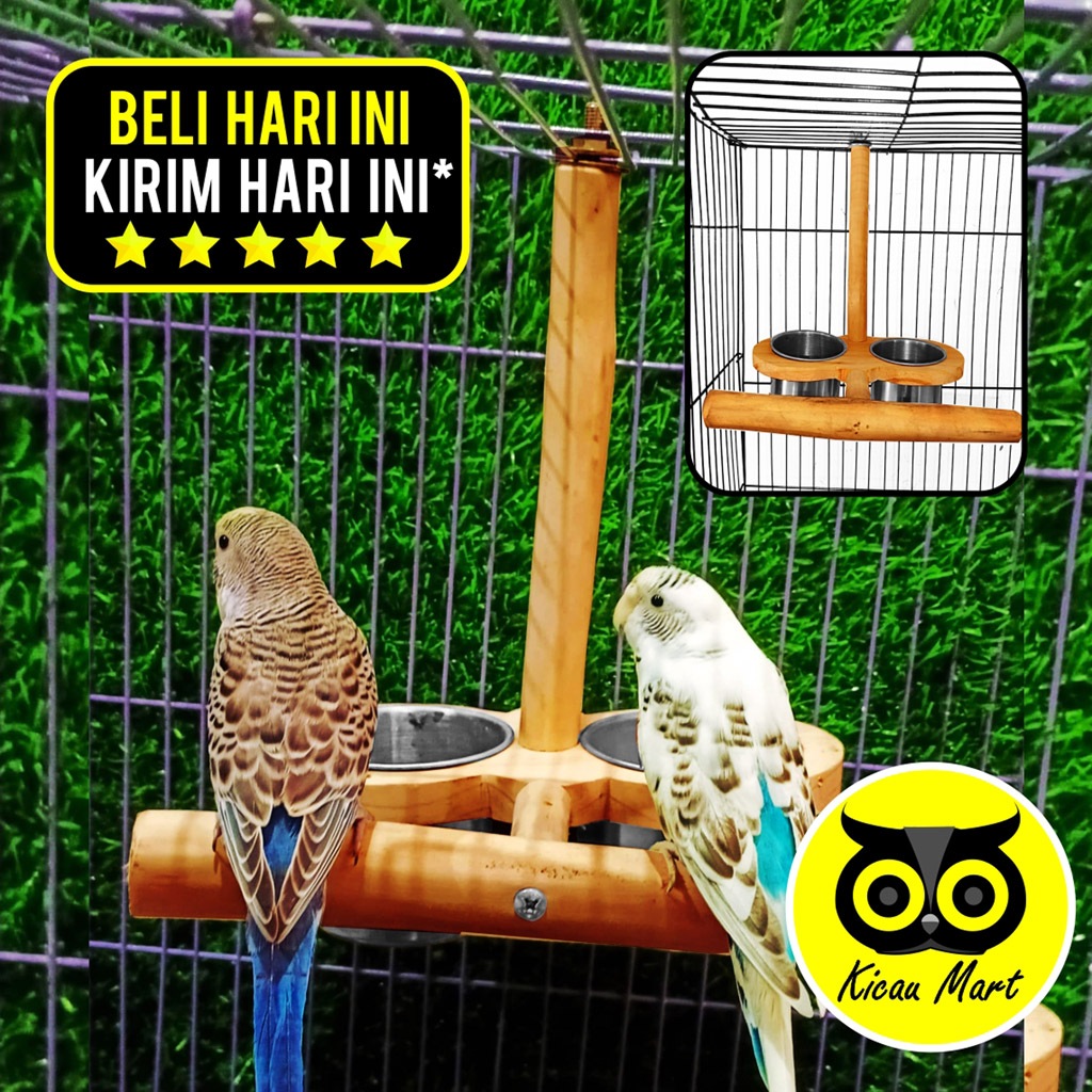 KICAU MART Tangkringan Mainan Ayunan Fullset Tempat Makan Minum Burung Lovebird Parkit Kenari Parrot