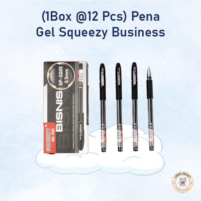 

(1 Box @12pcs) Pulpen Gel Pen SQUEEZY Bisnis Hitam 0.5mm | Gel Pen SQUEEZY Business Hitam Black 0.5mm Easy Gel (GP-SQ05) | Pulpen Gel Hitam SQUEEZY