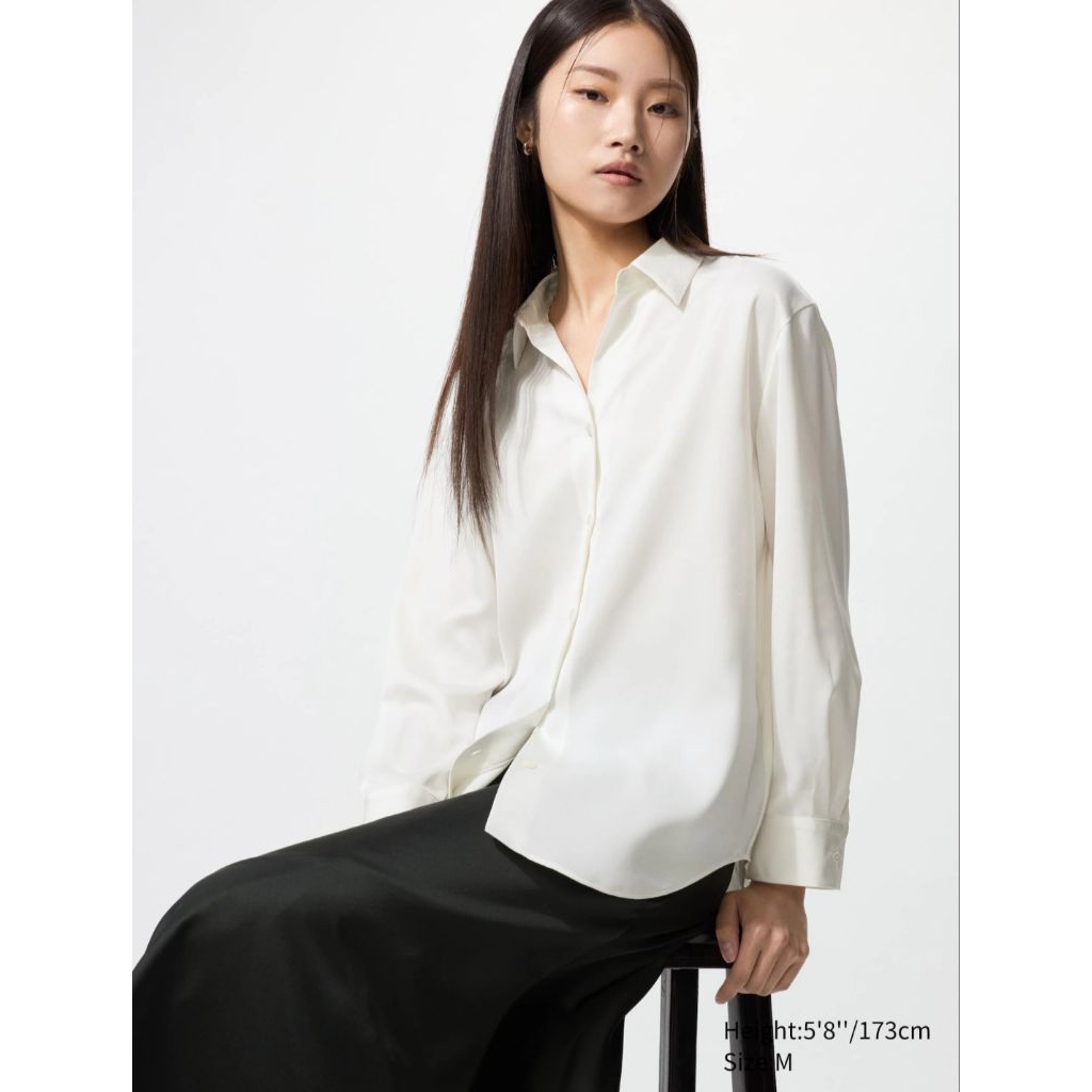 UNIQLO Blus Satin Wanita Warna Putih