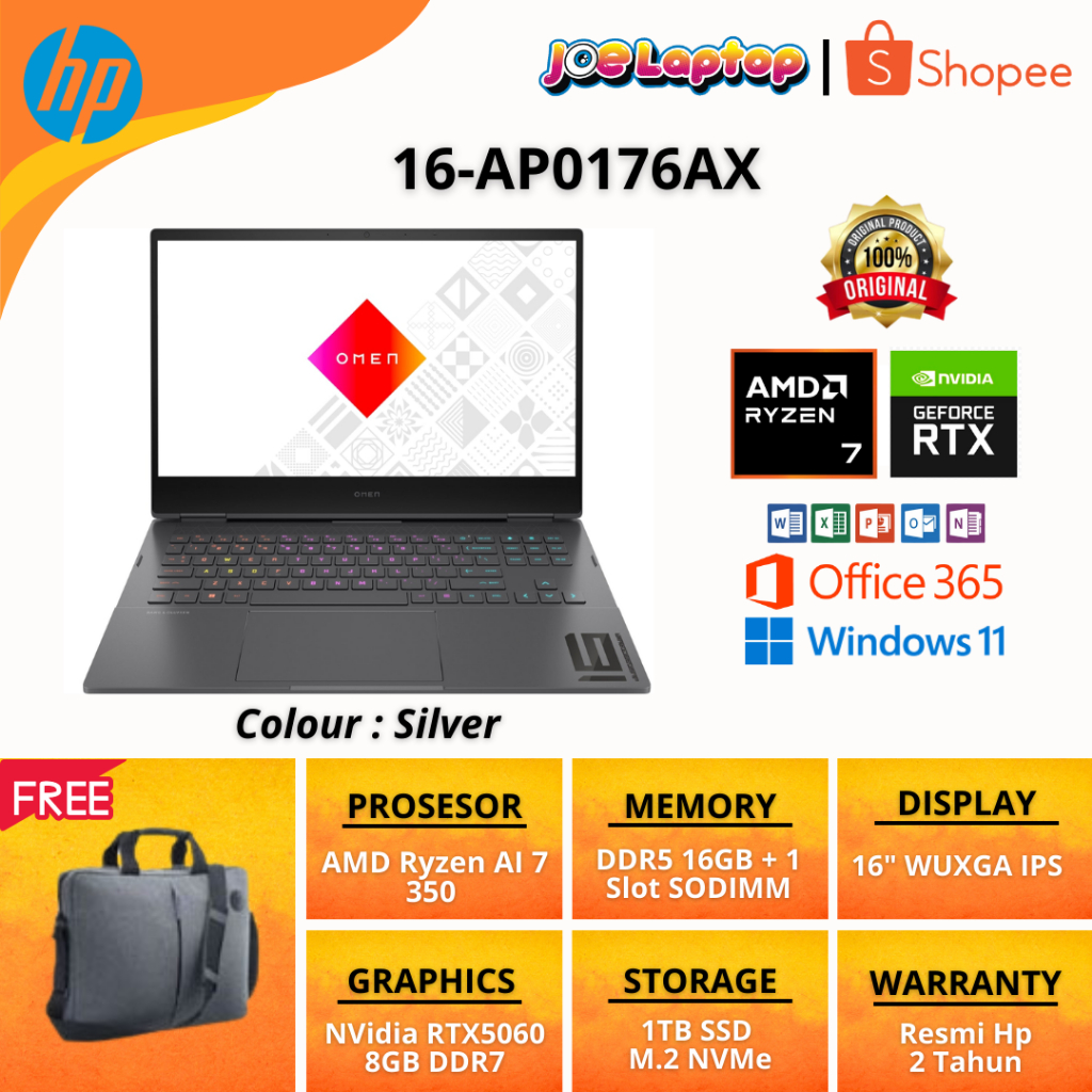 HP Omen Laptop 16-AP0176AX Silver Ryzen AI 7 350 Win11 OHS