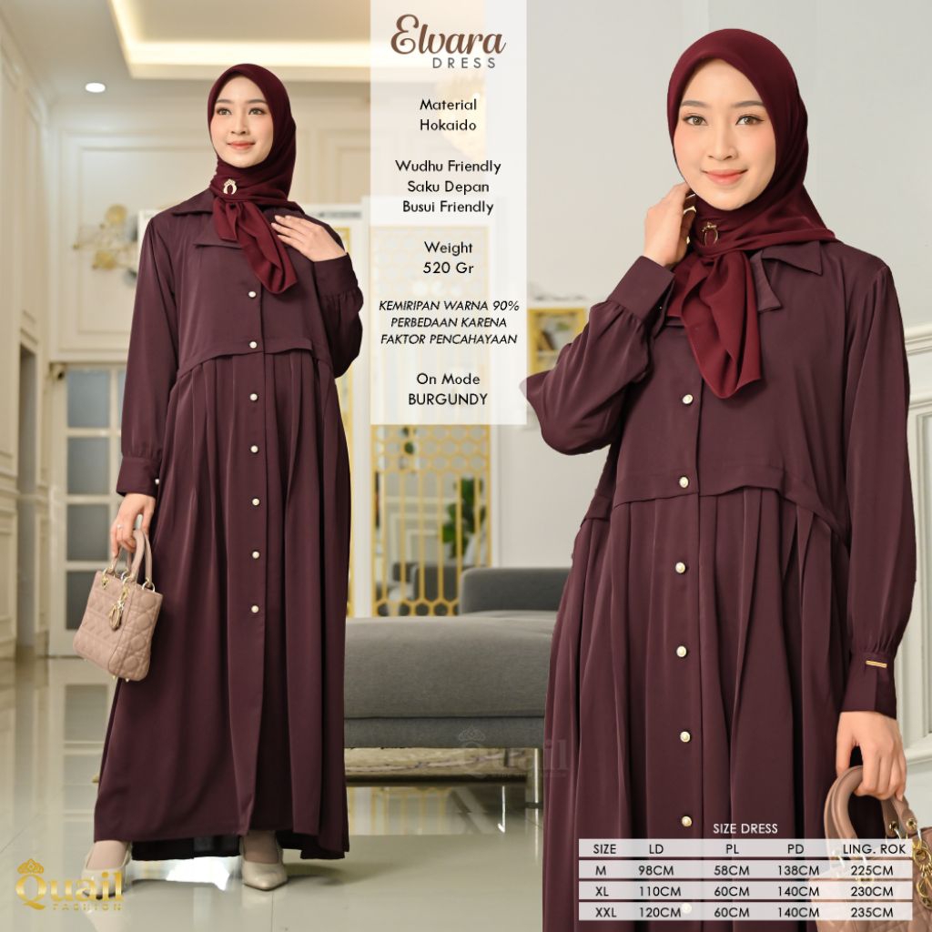 ELVARA Dress Muslim Wanita Gamis Premium Original Quail Hijab