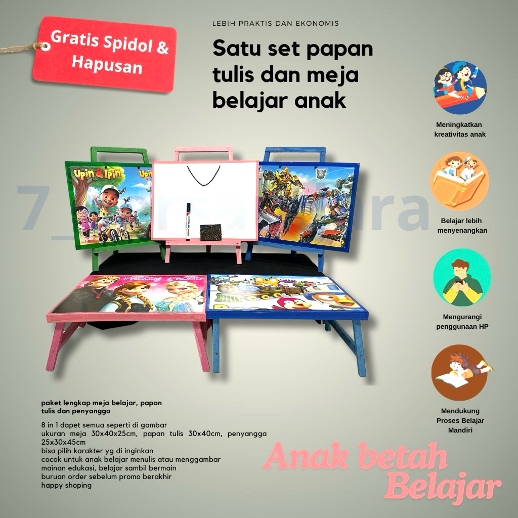 

Pengrajin tangan pertama - satu set papan tulis anak bisa di hapus ples meja belajar karakter bisa gratis spidol dan penghapus karakter doraeom, labubu, tayo, hello kity, kuda poni