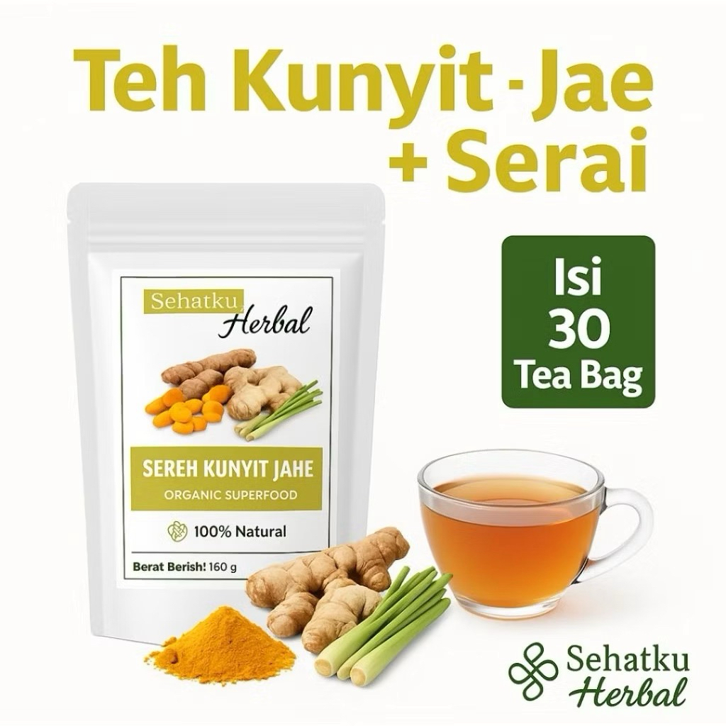 

TEH KUNYIT,JAHE & SERAI/TUMERIC GINGER with LEMONGRASS TEA Herbal Tea Isi 30 Teh Celup