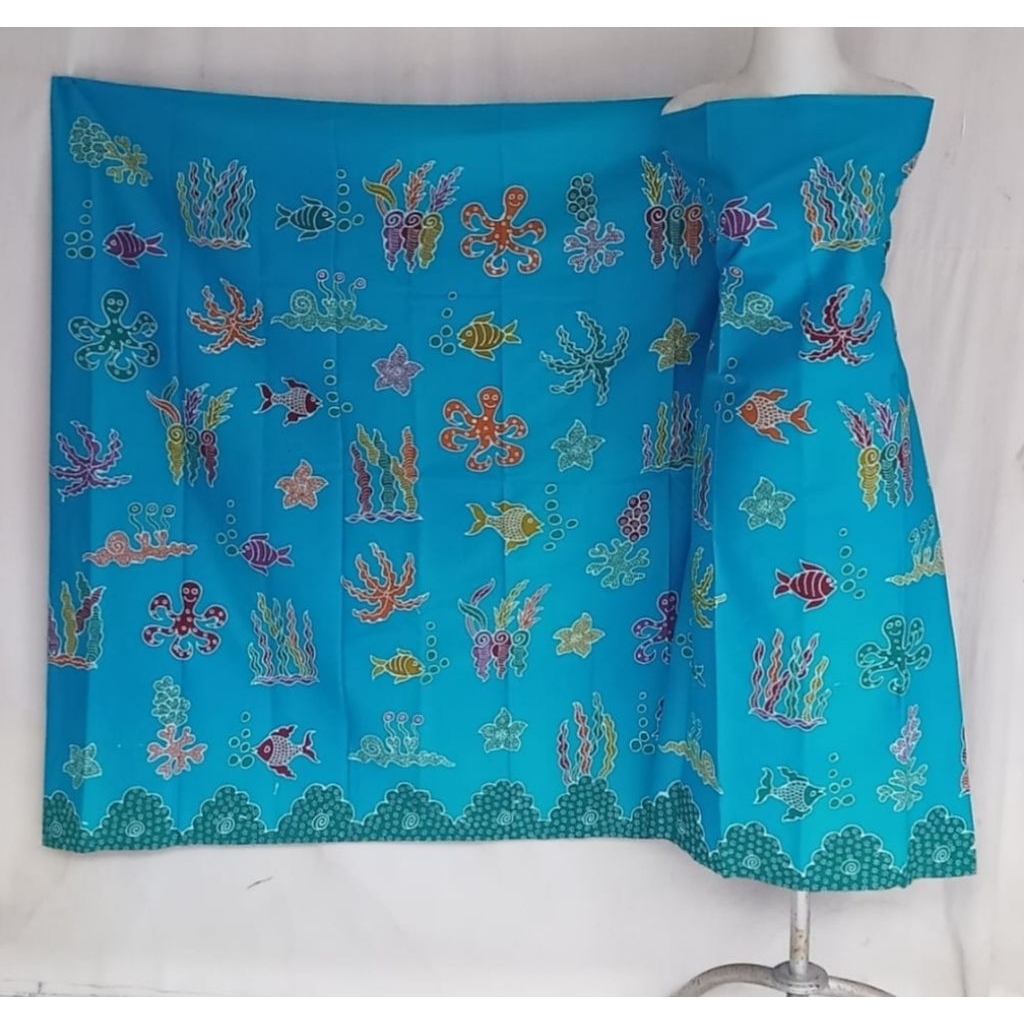 KAIN BATIK MOTIF IKAN BIRU MUDA | BATIK TULIS MADURA