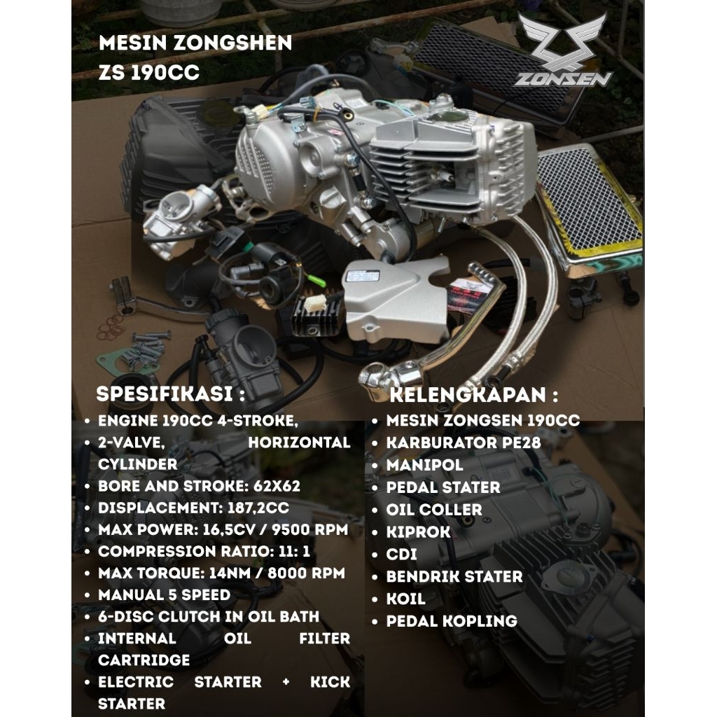 ZS 190cc ZONGSHENG 190cc komplit