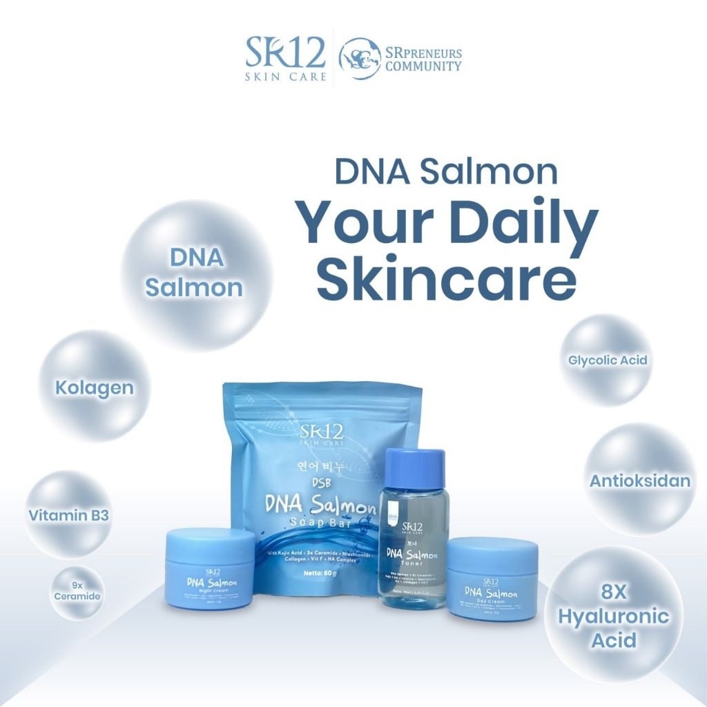 SR12 DNA Salmon Paket Skincare Membantu Cerahkan Wajah Atasi Jerawat dengan Day Cream, Night Cream, 