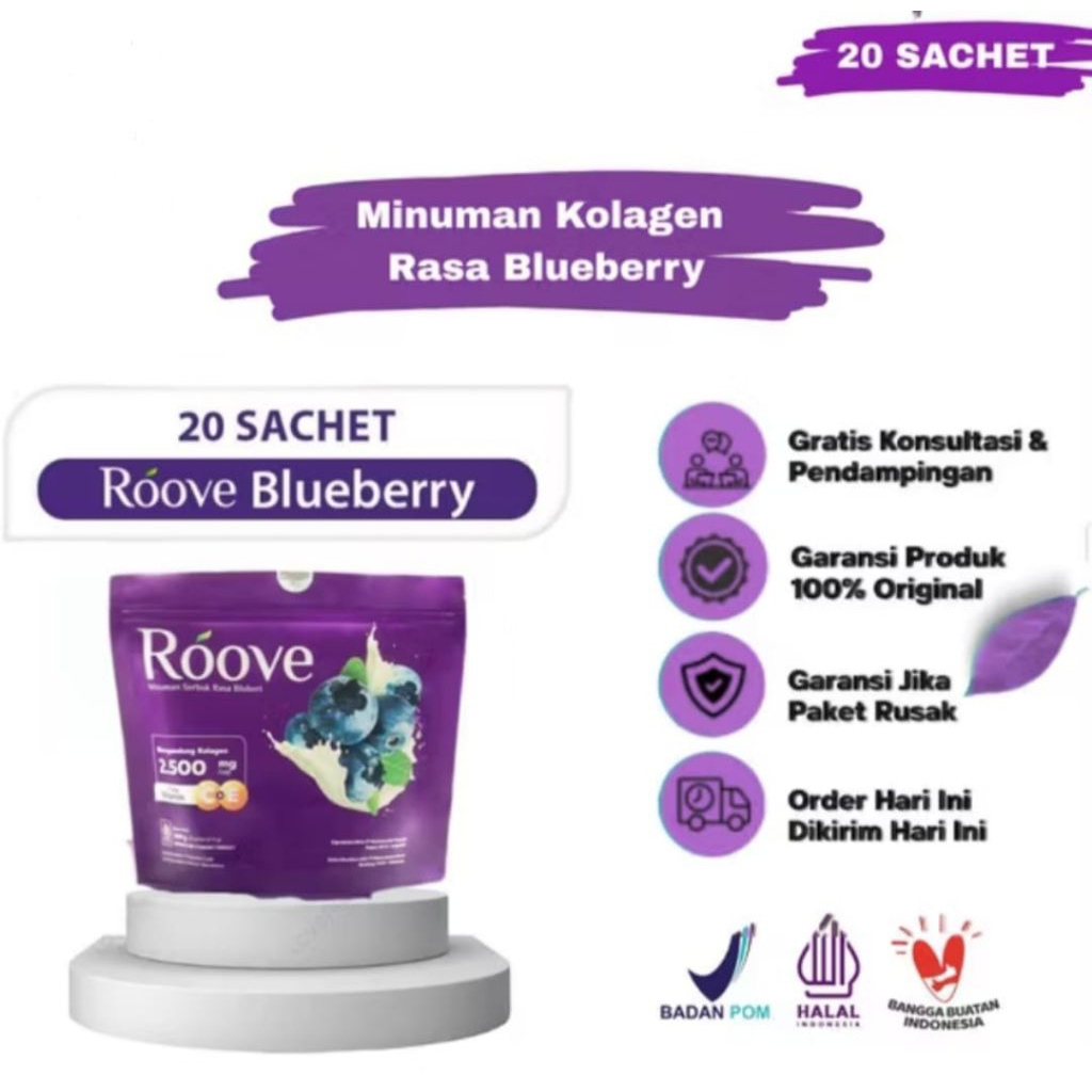 [ Terlaris ] Roove Collagen Drink isi 20 Sachet Original Minuman Serbuk Kecantikan Pemutih Badan & F